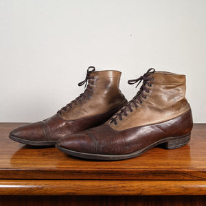 c. 1910s-1920s Two-Tone Brown Boots | Approx Women's 9-9.5