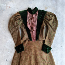 Load image into Gallery viewer, 1890s Green Wool + Silk Dress