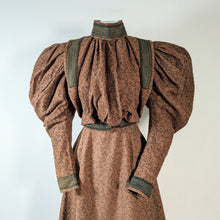 Load image into Gallery viewer, c. 1890s Gorgeous Green + Brown Woven Cotton + Wool Dress