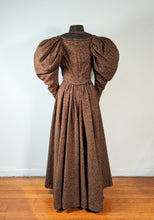Load image into Gallery viewer, c. 1890s Gorgeous Green + Brown Woven Cotton + Wool Dress