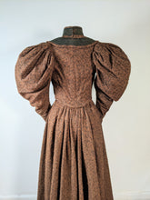 Load image into Gallery viewer, c. 1890s Gorgeous Green + Brown Woven Cotton + Wool Dress