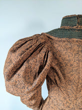 Load image into Gallery viewer, c. 1890s Gorgeous Green + Brown Woven Cotton + Wool Dress