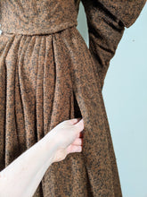 Load image into Gallery viewer, c. 1890s Gorgeous Green + Brown Woven Cotton + Wool Dress