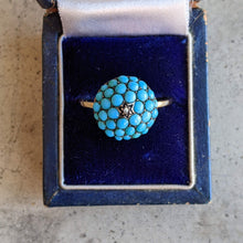 Load image into Gallery viewer, c. 1880s 15k Gold Turquoise + Diamond Bombe Ring