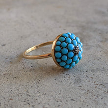 Load image into Gallery viewer, c. 1880s 15k Gold Turquoise + Diamond Bombe Ring