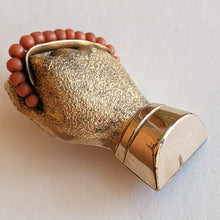 Load image into Gallery viewer, 19th c. Gold Filled + Coral Bead Fist Brooch