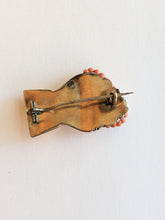 Load image into Gallery viewer, 19th c. Gold Filled + Coral Bead Fist Brooch