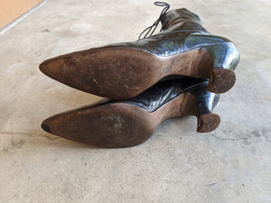 c. 1910s-1920s Black Louis Heel Boots | Approx Sz 5-6