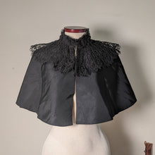 Load image into Gallery viewer, c. 1890s Black Silk Capelet w/ Lace Collar