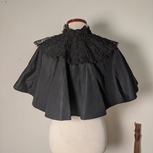 Load image into Gallery viewer, c. 1890s Black Silk Capelet w/ Lace Collar