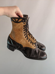 1930s Lace Up Brown and Black Boots | Approx Sz 7