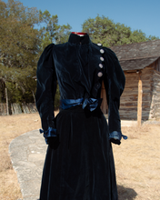 Load image into Gallery viewer, c. 1899-1900 Blue Velvet Dress