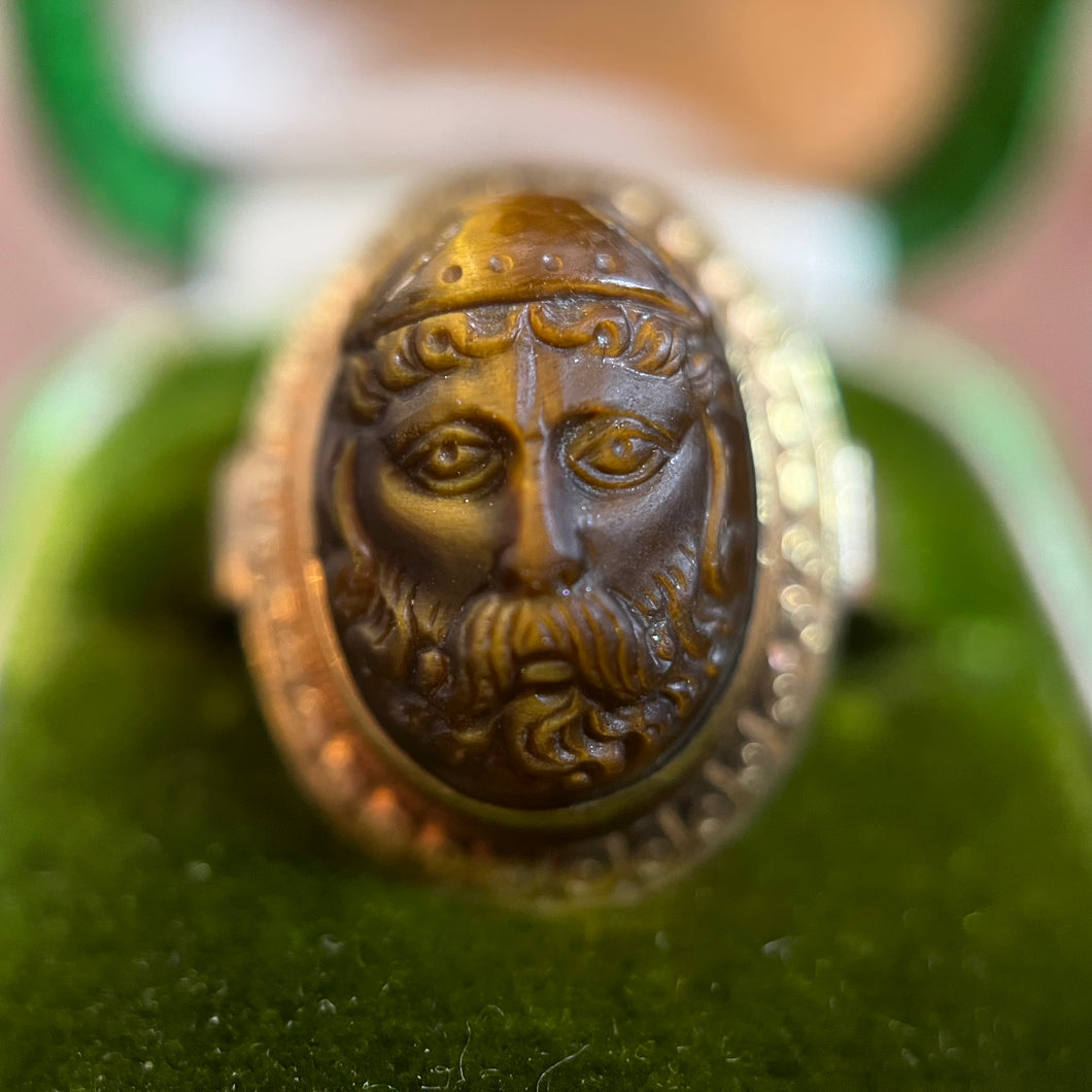 Reserved - 14k Gold Carved Tigers Eye Ring