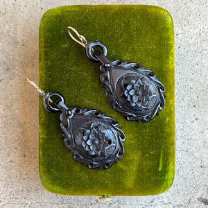 RESERVED | 19th c. Carved Jet Earrings