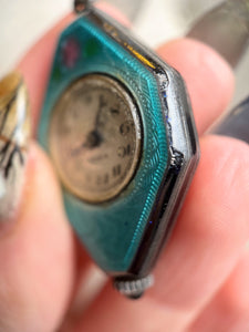 c. 1920s Art Deco Sterling Silver Enamel Watch