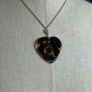 19th c. Tortoise Shell Heart Owl Necklace