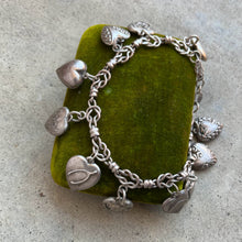 Load image into Gallery viewer, Vintage Sterling Silver Puffy Heart Charm Bracelet