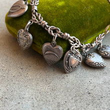 Load image into Gallery viewer, Vintage Sterling Silver Puffy Heart Charm Bracelet