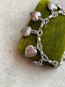 Vintage Sterling Silver Puffy Heart Charm Bracelet