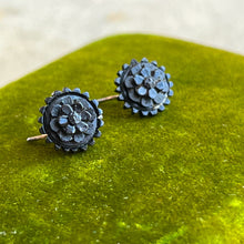 Load image into Gallery viewer, Late 19th c. Carved Jet Forget Me Not Earrings