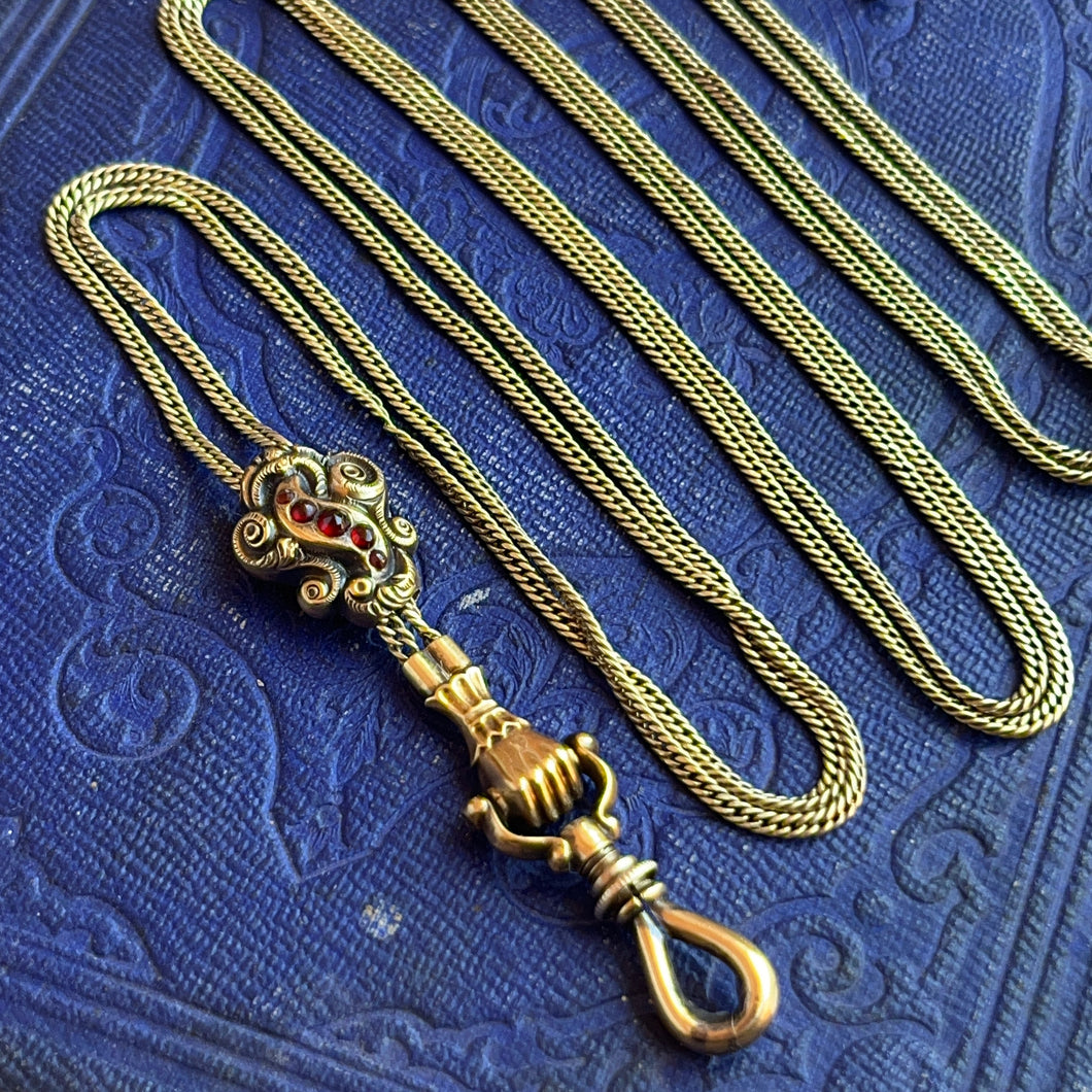 14k Gold Georgian Figural Fist Long Guard Chain