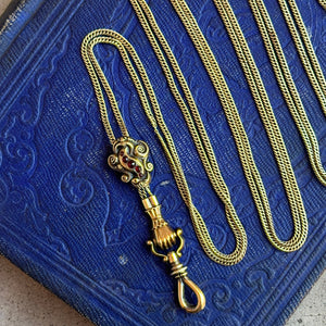 14k Gold Georgian Figural Fist Long Guard Chain