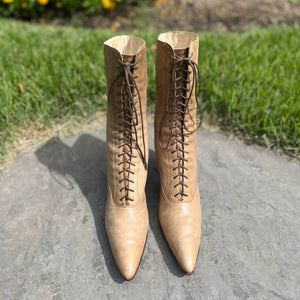 c. 1910s-1920s Tan Louis Heel Boots | Approx Sz 7.5-8