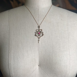 c. 1900s-1910s 9k Gold Ruby Pearl Necklace
