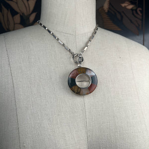 Mid-19th c. Sterling Silver Scottish Agate Brooch + Pendant