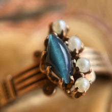 Load image into Gallery viewer, c. 1890s 10k Gold Cat&#39;s Eye Pearl Ring