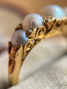 c. 1900 18k Gold Pearl Diamond Ring