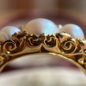 c. 1900 18k Gold Pearl Diamond Ring