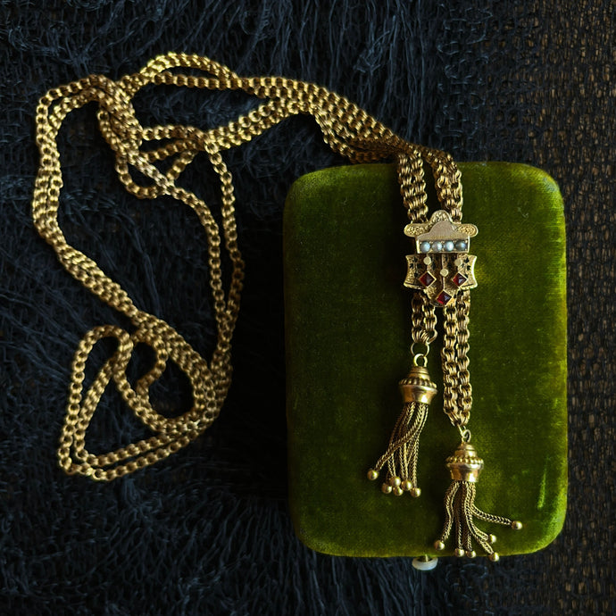 c. 1880s 14k Gold Tassel Slide Chain Necklace