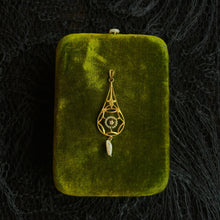 Load image into Gallery viewer, c. 1910s 10k Gold Diamond Pearl Lavalier Pendant
