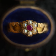 Load image into Gallery viewer, 1862 15k Gold Ruby Pearl Ring | Space for Hairwork
