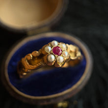 Load image into Gallery viewer, 1862 15k Gold Ruby Pearl Ring | Space for Hairwork