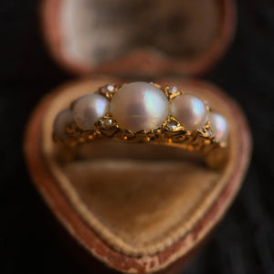 c. 1900 18k Gold Pearl Diamond Ring