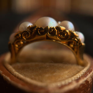 c. 1900 18k Gold Pearl Diamond Ring