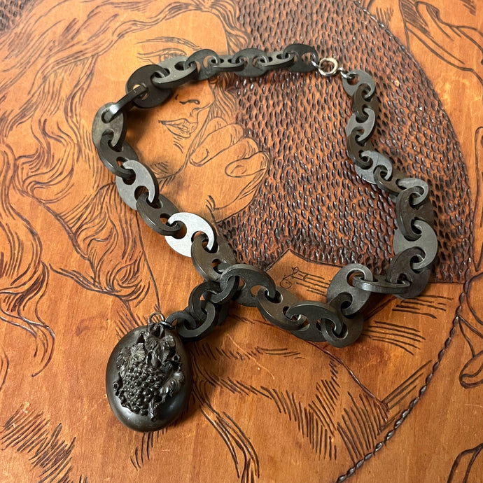 c. 1880s-1890s Vulcanite Locket Necklace