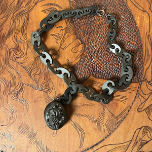 c. 1880s-1890s Vulcanite Locket Necklace