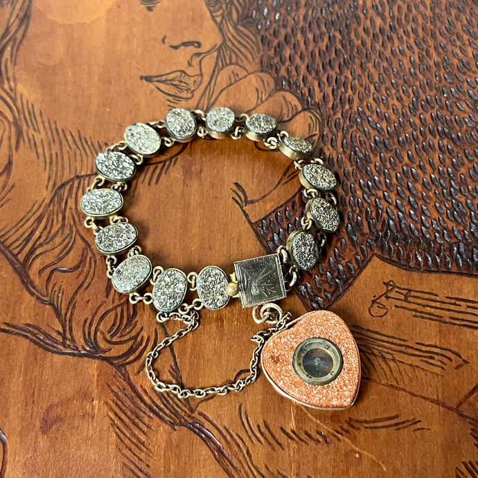 Victorian Pyrite Bracelet with Goldstone Heart Compass