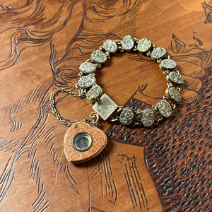 Victorian Pyrite Bracelet with Goldstone Heart Compass