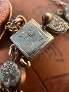 Victorian Pyrite Bracelet with Goldstone Heart Compass