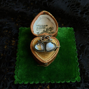 c. 1890s-1900s Sterling Silver Moonstone Double Heart Brooch