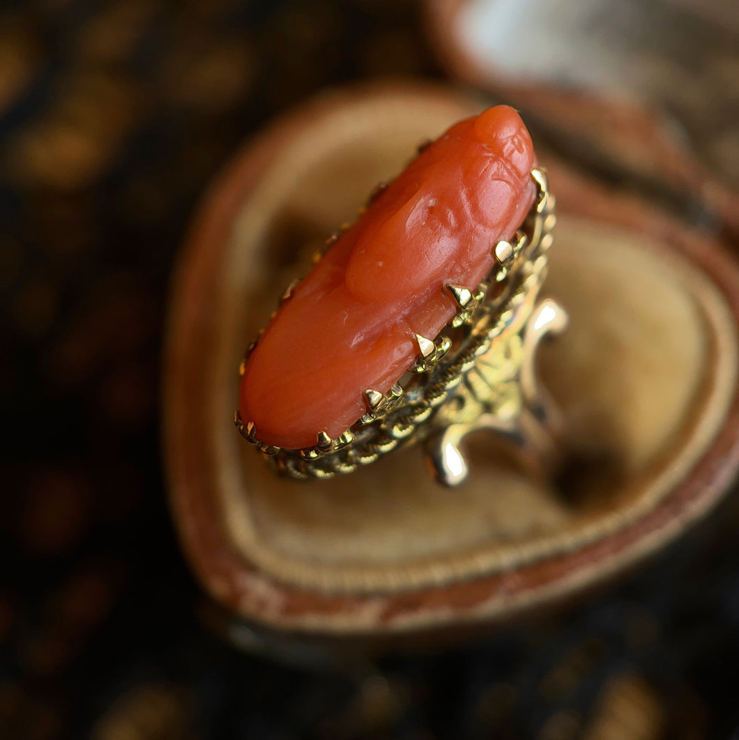 c. 1910s 10k Gold Coral Cameo Ring