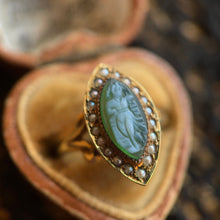Load image into Gallery viewer, c. 1910s-1920s 14k Gold Green Agate Cameo Ring