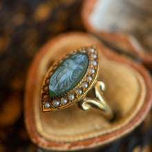 Load image into Gallery viewer, c. 1910s-1920s 14k Gold Green Agate Cameo Ring