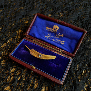 c. 1910s-1920s Wordley Allsopp & Bliss 14K Gold Sapphire Feather Brooch