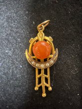 Load image into Gallery viewer, c. 1910s 10k Gold Coral Crescent Moon Pendant