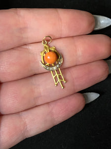 c. 1910s 10k Gold Coral Crescent Moon Pendant